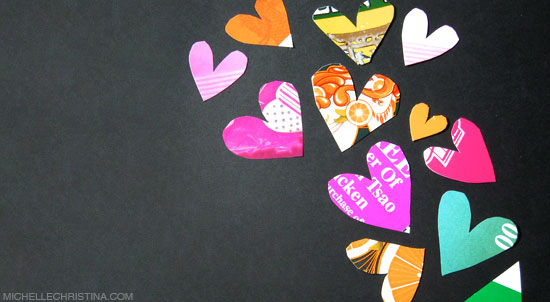 junk mail paper hearts art collage by michelle christina