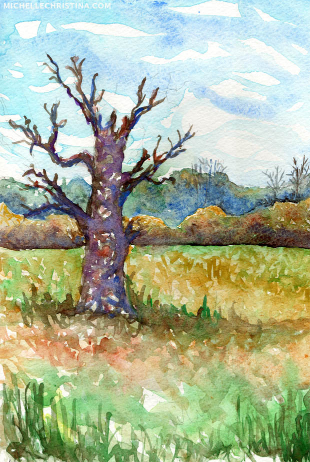 field at adams point durham nh watercolor painting