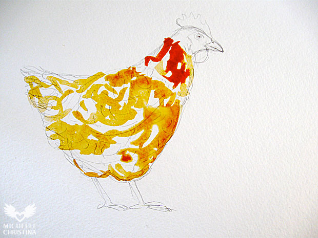 hen watercolor painting by how to paint step 2