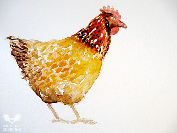 chicken watercolor painting by how to paint step 3